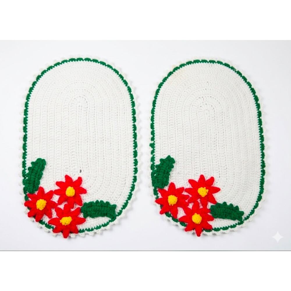 Vintage Crochet Placemats Poinsettia Set of 2